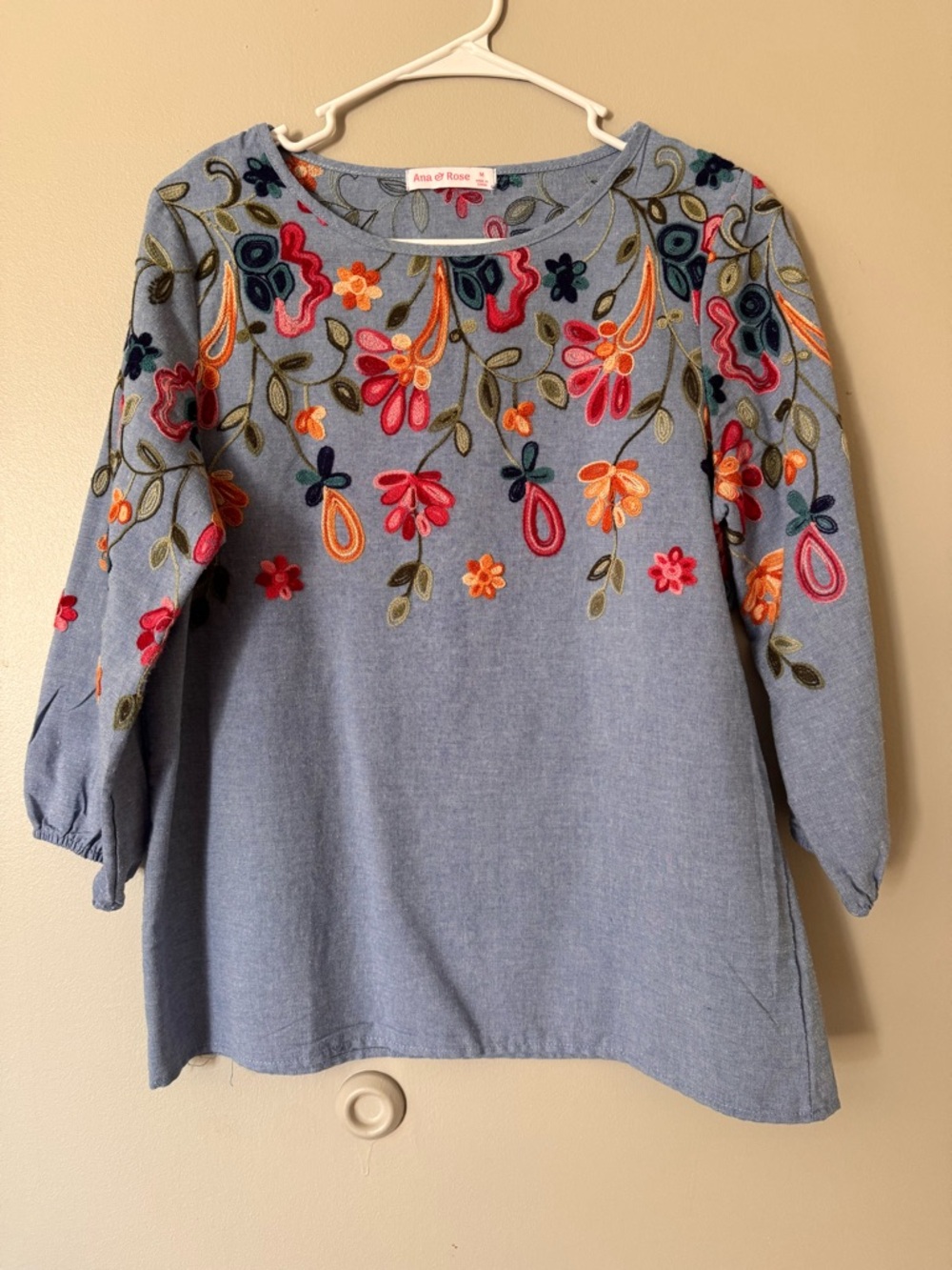 Ana & Rose Blue Embroidered Floral Blouse